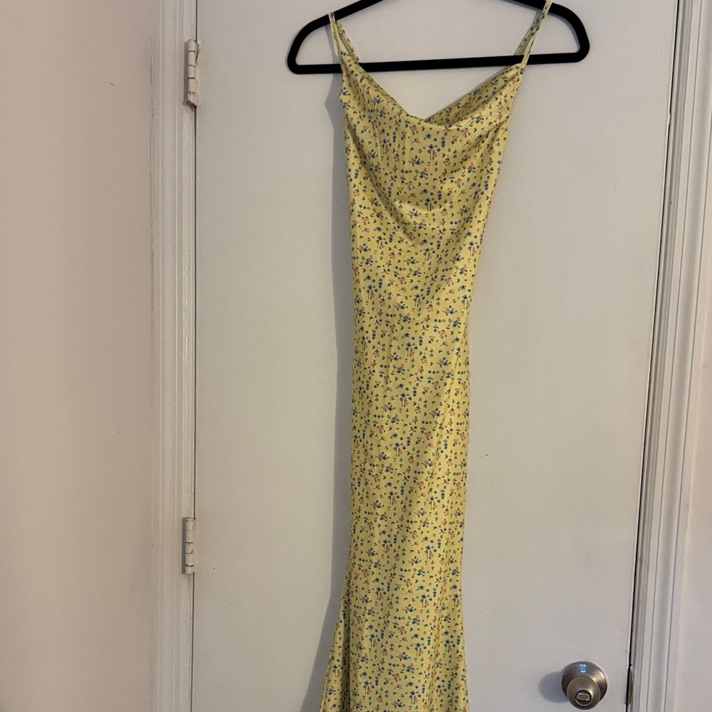 Yellow Floral Slip Dress with Delicate Spaghetti Straps